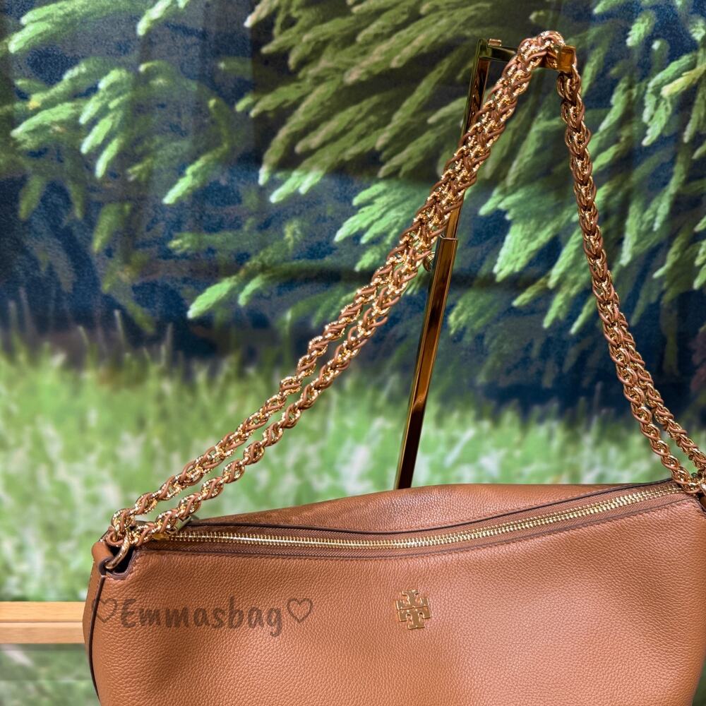Tory Burch Britten Large Zip Shoulder Bag 177316 Forest Brown $625 - Picture 2 of 7